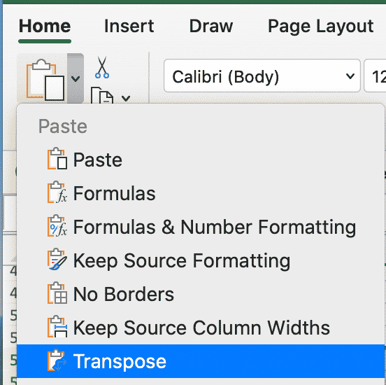 Transpor em Excel