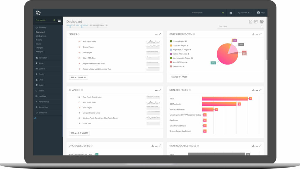 DeepCrawl Analytics Dashboard