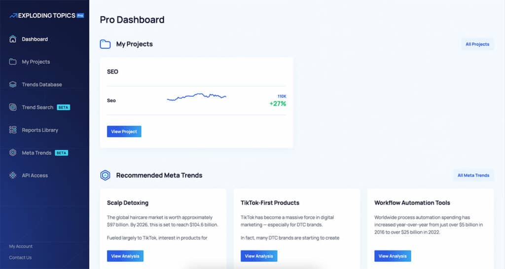 Exploding Topics Dashboard