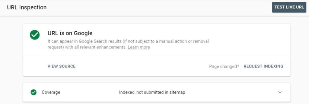 Indexed, not submitted in sitemap